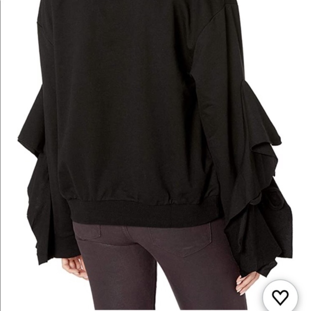 NEW J.O.A Los Angeles Cascading Sleeve Ruffle Tie Top Pullover Black Size Medium - Picture 6 of 6